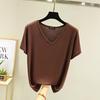 Women Solid Color Modal V‑Neck Short Sleeve T‑shirt Plus Size Loose Casual Top Thin Inner Base Shirt Daily Wear Tee M‑XXL
