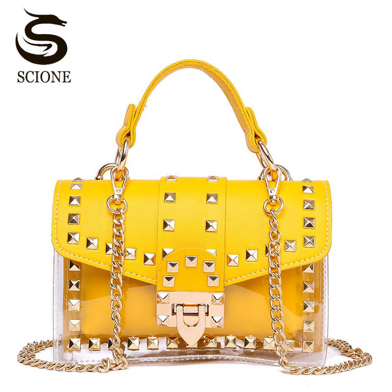 SCIONE Women's 2025 Fashion Studs Transparent Jelly One Shoulder Crossbody Bag