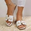 Women's Slippers Fashion Casual Pearl Solid Color Flats Simple Outdoor Comfort Soft Sole Beach Sandals Sandalias Ladies 2024