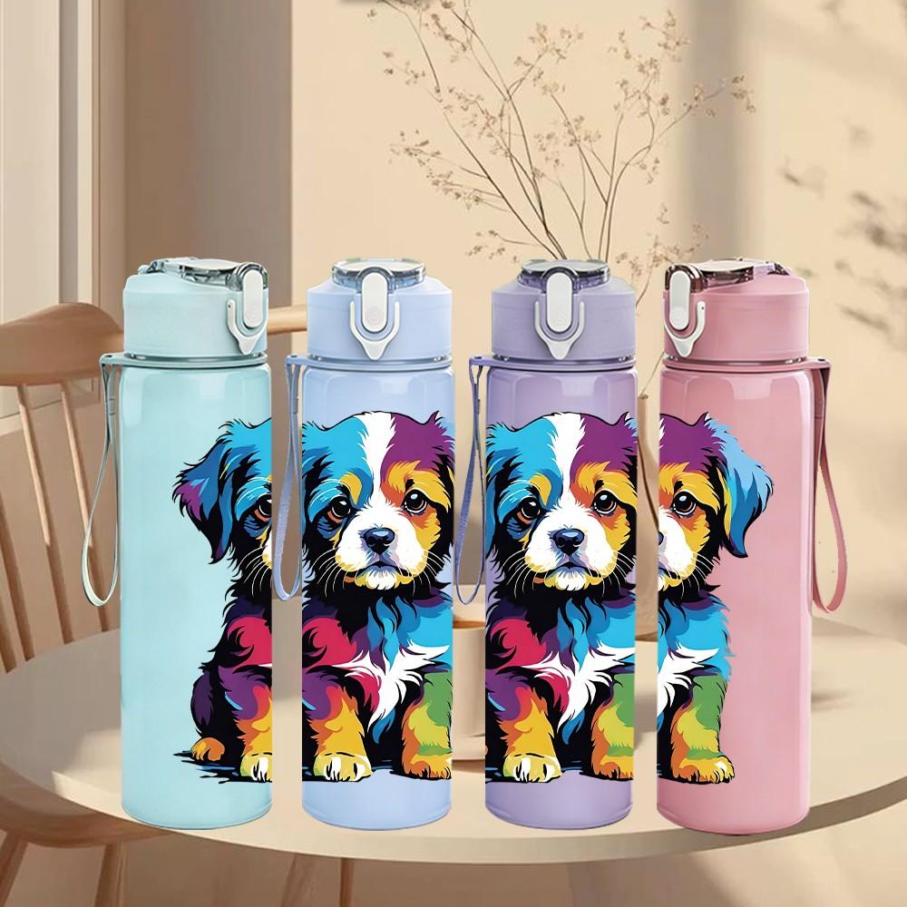 1PC Multicolor Splash Puppy Dog Cartoon Portrait 750ml Color Plastic Sports Water Bottle Leakproof Flip Straw Lid Suitable for Sports Office Home Use