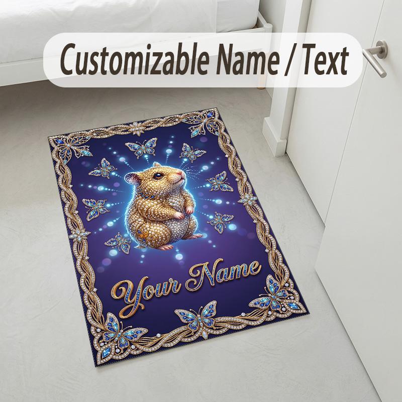 Butterfly Theme Crystal Velvet Rug Personalized Custom Name Text Soft Floor Mat Home Decor