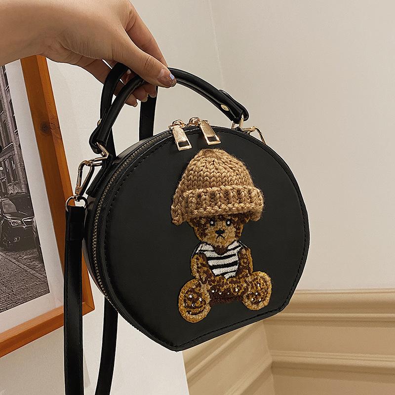 Cartoon Small Bag 2025 European and American Fashion Splicing Bear Cute Handbag Ins Shoulder Internet Celebrity Small Round Bag Women