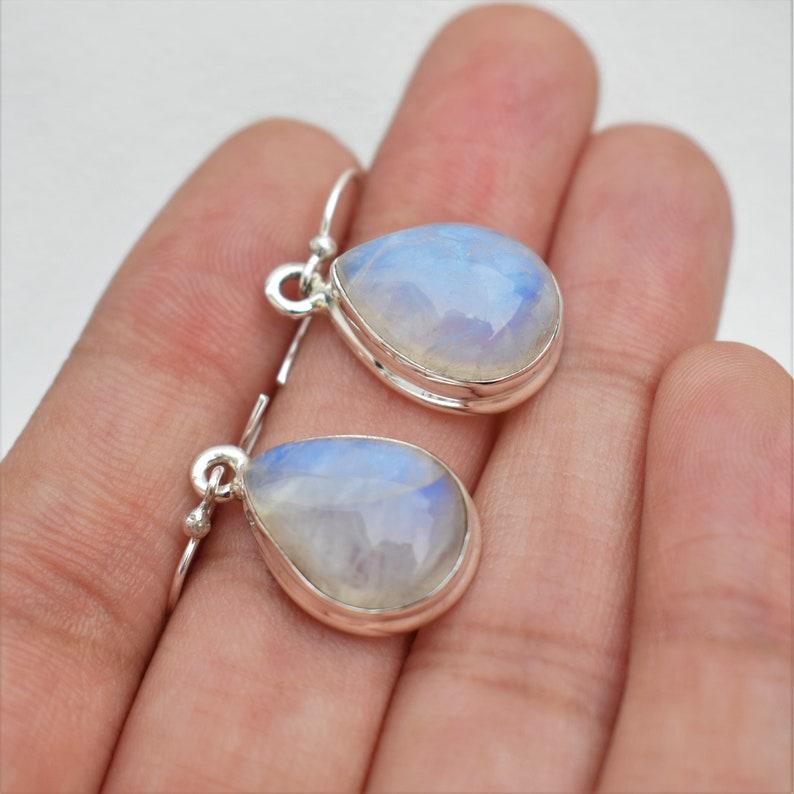 Серьги с лунным камнем, твердые серьги из стерлингового серебра 925 пробы, женские висячие серьги, подарок для нее, ювелирные изделия ручной работы
