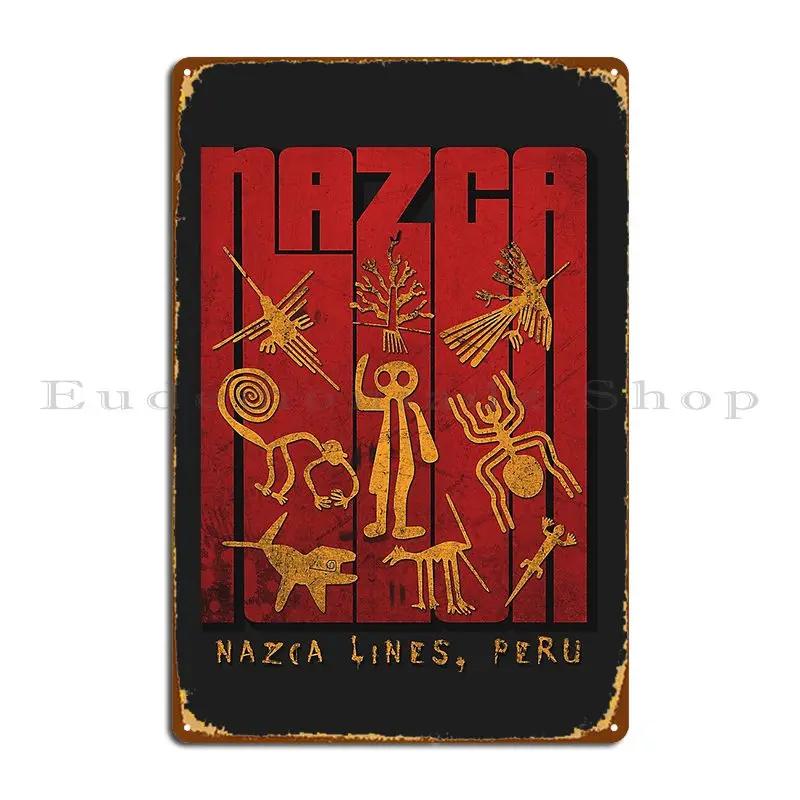 Nazca Lines Retro Peruvian Geoglyphs Humanoid Monkey Spiral Whale Spider Hummingbird Condor Metal Sign Cinema Garage