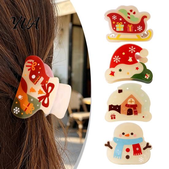 Decorative Winter Hair Barrettes Christmas Cartoon Claw Clip, Cute Holiday Clip for Women, Non-slip Shark Clips Women Strong Hold Acrylic Accessories