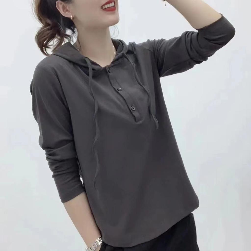 Осень Новая толстовка с капюшоном для женщин с длинными рукавами, базовая рубашка с капюшоном, повседневный свободный топ для мам, футболка большого размера для женщин