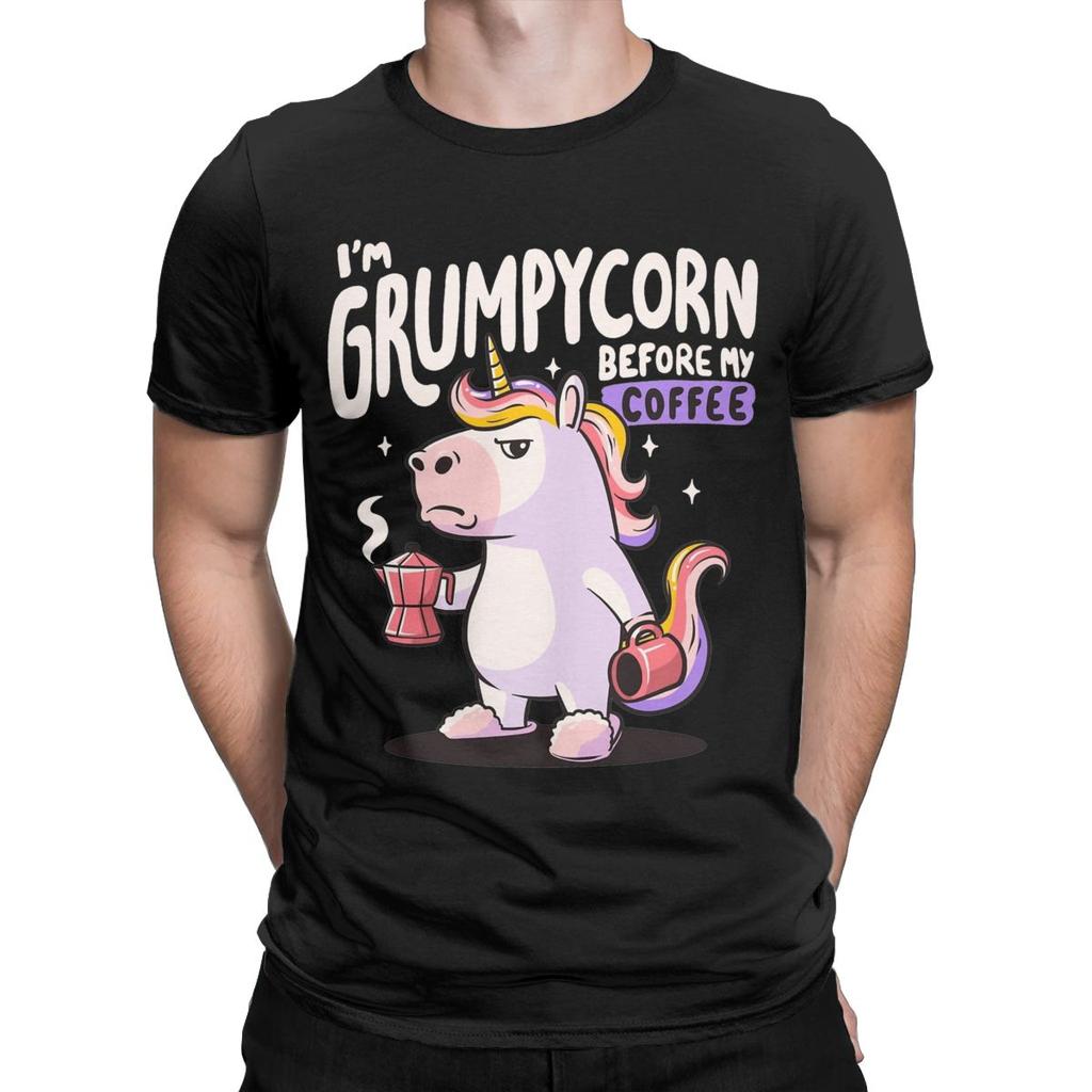 Мужская и женская Grumpycorn Cute Grumpy Unicorn Coffee Gift Shirt Outfit Новинка Хлопковая футболка Футболка Одежда Графическая печать
