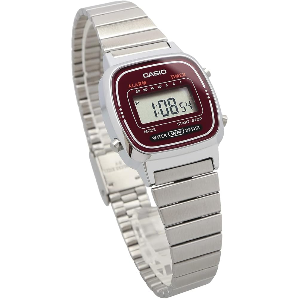 Женские цифровые часы Casio LA670WA-4 Серебристый Бордовый Новый дизайн Модель для зарубежного рынка