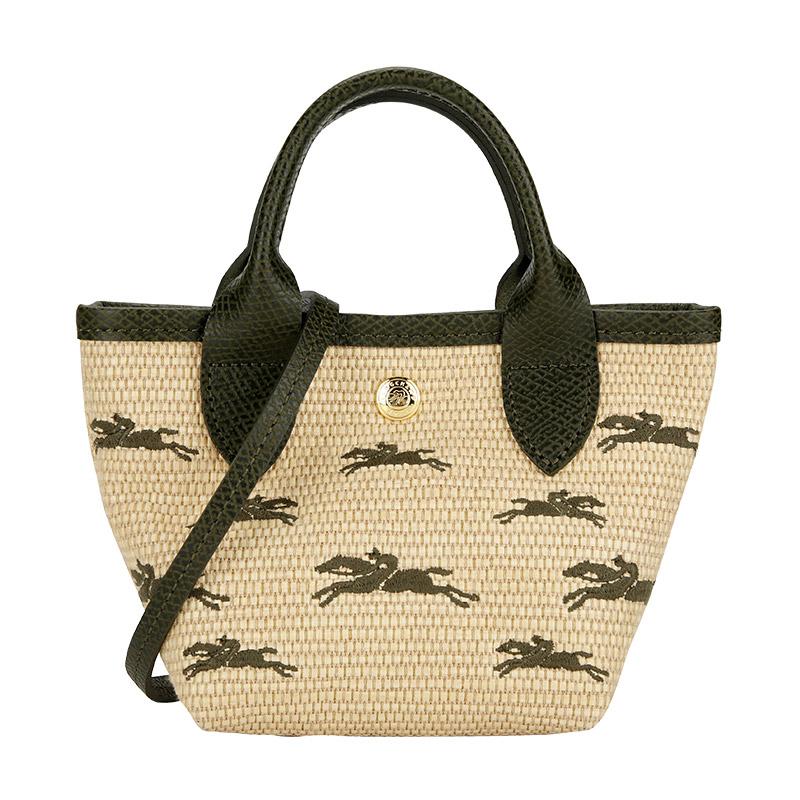 Longchamp Складная сумка-корзина с вышитым логотипом, съемный плечевой ремень, текстура соломы, холст, мини-сумка через плечо, сумка-тоут, женские сумки 10206HCF292