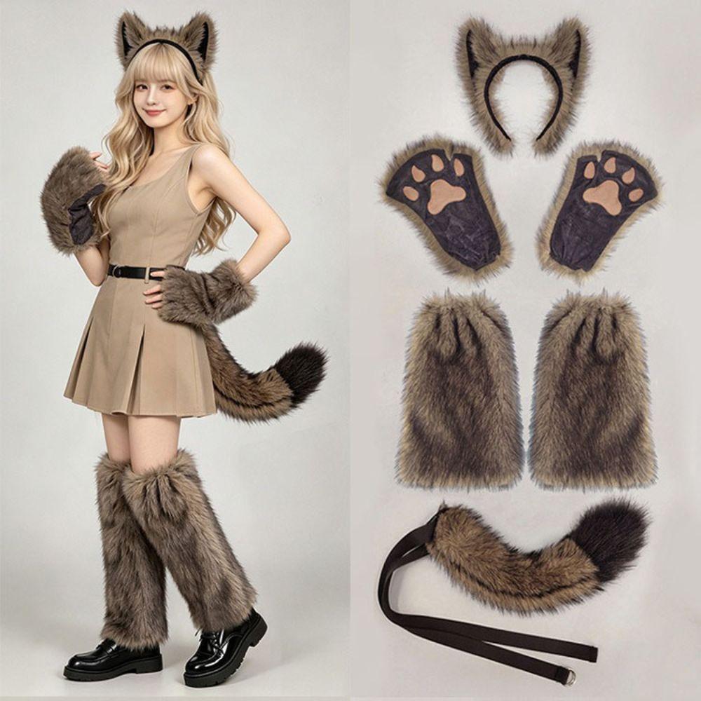 Plush Wolf Ear Hairband Faux Fur Arm Leg Warmers New Wolf Ears Headband Headwear