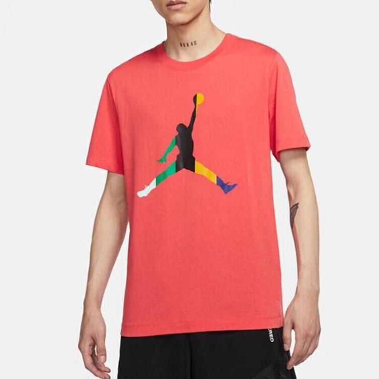 Jordan Мужские футболки DNA Jumpman Кораллово-красные С круглым вырезом Умеренный прямой крой CU1975-631