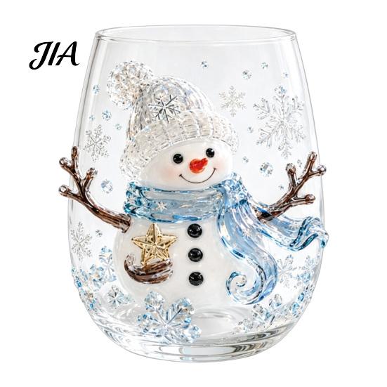 Unique Holiday Gift for Friends Christmas 3D Glass Tumbler, Santa Snowman Tree Sculpted Cup, Drinking Glasses Decorative Drinkware, Festive