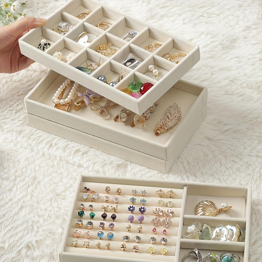 4 Pcs Flannel Jewelry Storage Display Trays Stackable Drawer Organizer for Earrings Rings Necklaces Bracelets Pendants