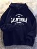 American Retro Los Angeles "California" Hooded Sweatshirt with Letter Print for Men, Suitable for Autumn and Winter, Hooded Top