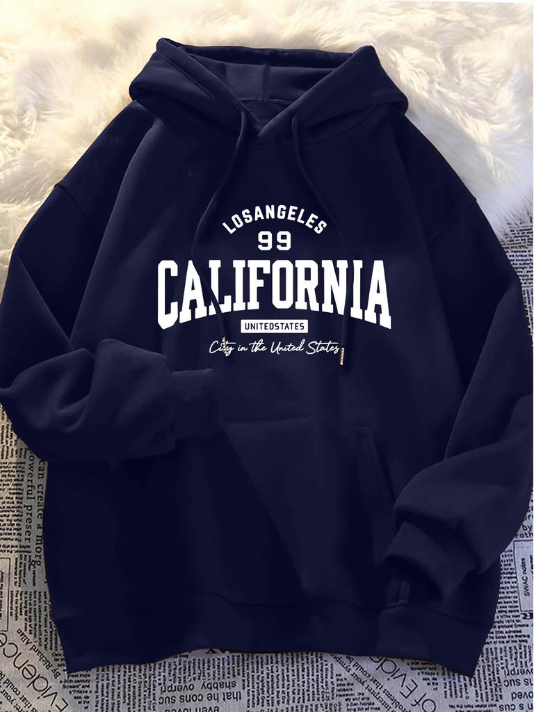 American Retro Los Angeles "California" Hooded Sweatshirt with Letter Print for Men, Suitable for Autumn and Winter, Hooded Top