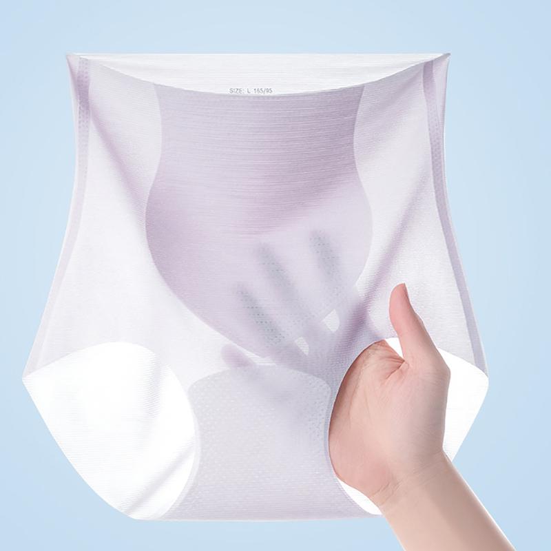 Женские ультратонкие бесшовные трусы из хлопка Ice Silk с высокой талией и утягивающими шортами для уменьшения живота, трусы больших размеров, тонкое нижнее белье