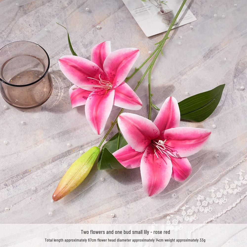 Small Lily Flower Arrangement: Two Flowers and One Bud, Silk Gel Sheet for Home Decor.