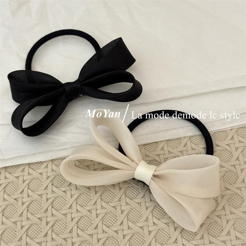 Korean mesh three-dimensional bow hair rope sweet girl headband rubber band double ponytail hair band on the back of the head