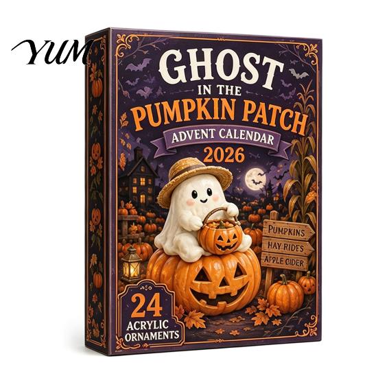 Retro Gift Box Packaging Halloween Advent Calendar, 24-Day Acrylic Ghost Figure Countdown Set Calendar with Diverse Themes, Cute Desk Decor,