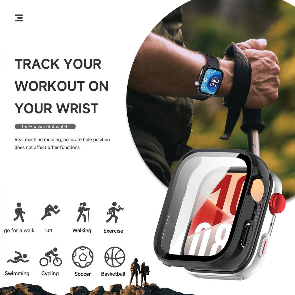 Стекло+Чехол для Huawei Watch Fit 4 Всесторонний Защитный Экран Жесткий ПК Бампер Закаленное Стекло Чехол для Часов для Huawei Watch Fit 4 Pro