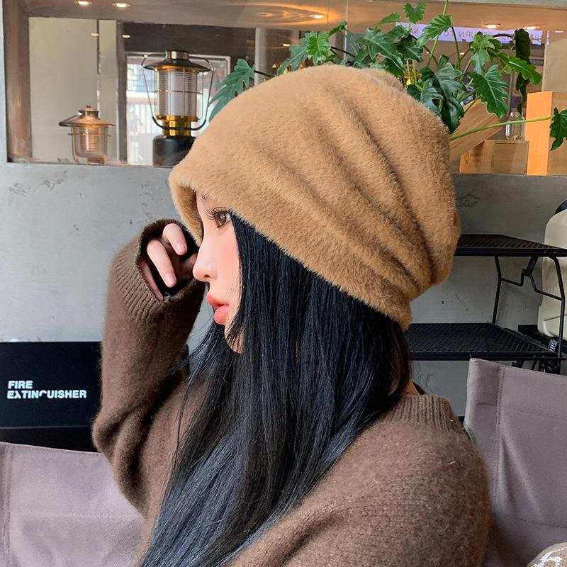 Autumn Winter Soft Imitation Mink Wool Pullover Hat Warm Velvet Japanese Fur Cap Women Stacked Hats