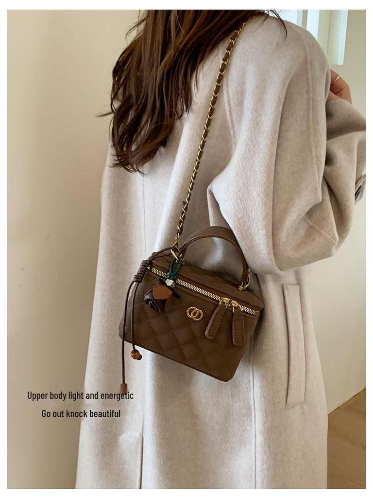 Женская модная сумка-клатч с цепочкой и ромбовидным узором 2025 года - Универсальная сумка-коробка для ношения на плече или через плечо