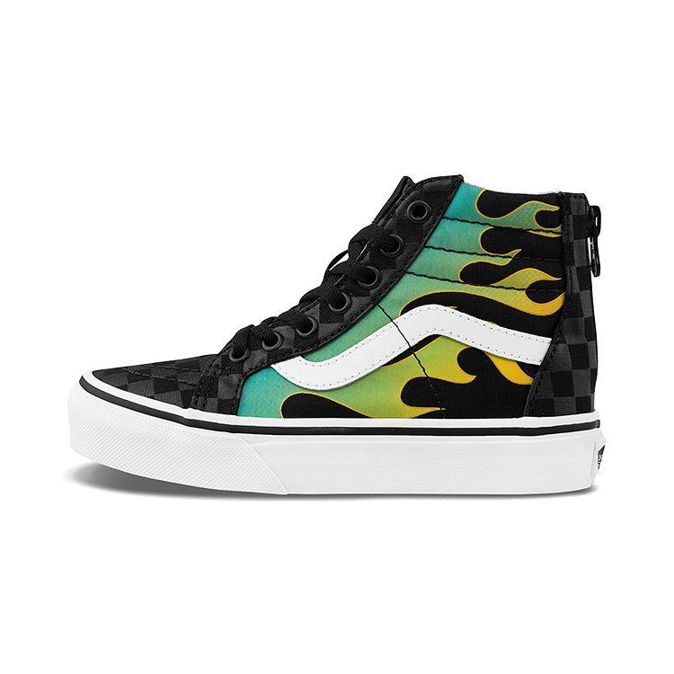 Vans Sk8 Zip High Top Kids Skate Shoes Flame Black Kids Sneakers VN0A4BUXESY