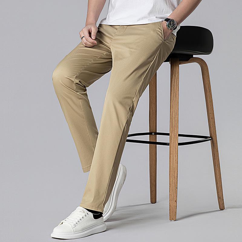 Мужские повседневные брюки slim fit с полуэластичным поясом, весна/лето 2026 - Корейский стиль, прямые, универсальные для мужчин среднего возраста.