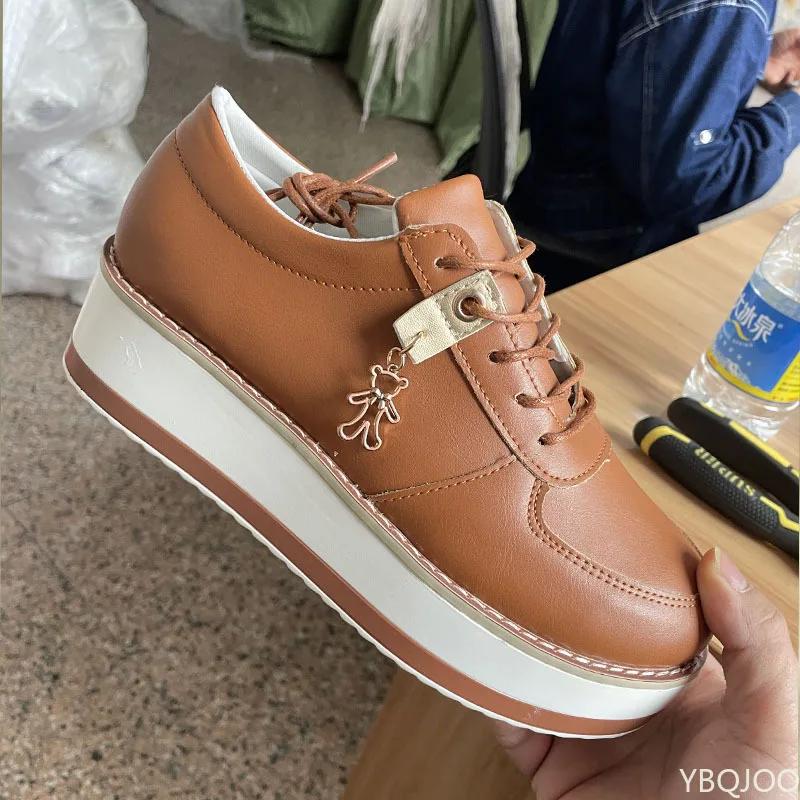 2025 НОВАЯ женская обувь, однотонная, весна-лето, на шнуровке, кожаная, дышащая, удобная, повседневная, универсальная, кроссовки