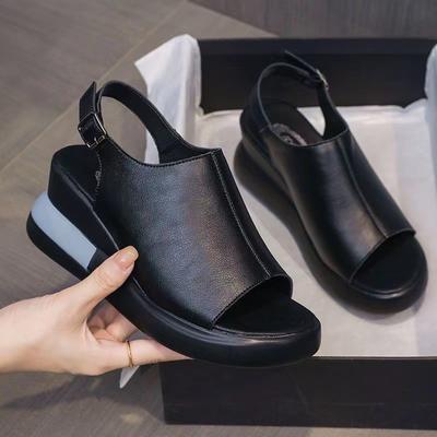 Летние женские туфли на танкетке, однотонные сандалии с открытым носком на высоком каблуке, повседневные женские модные женские сандалии с пряжкой и ремешком