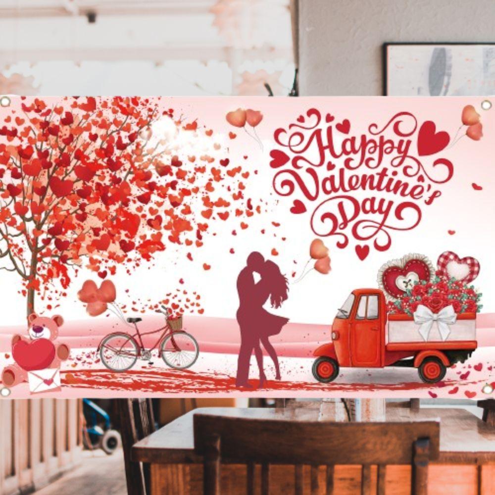 110cmx180cm Red Love Heart Dating Background Celebrate Happy Valentine's Day Banner  Photo Booth