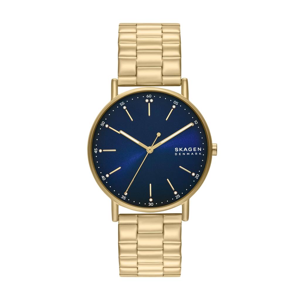 Мужские кварцевые часы Skagen Signatur, модель SKW6945, с браслетом цвета розового золота, синим циферблатом с солнечным лучом, классический стиль