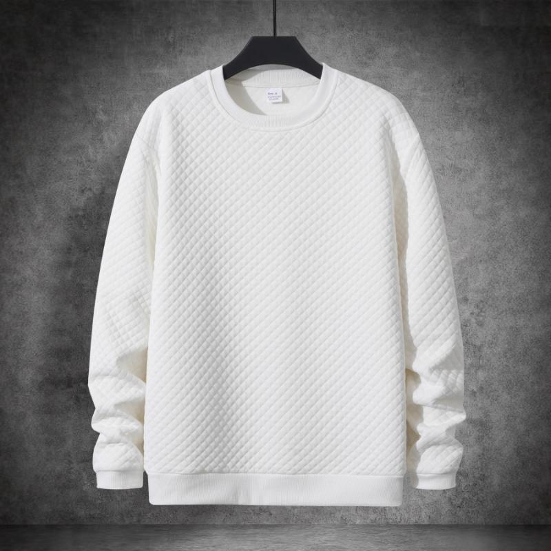 Men's Quilted Crew Neck Sweatshirt Casual Textured Pullover Top for Daily Wear