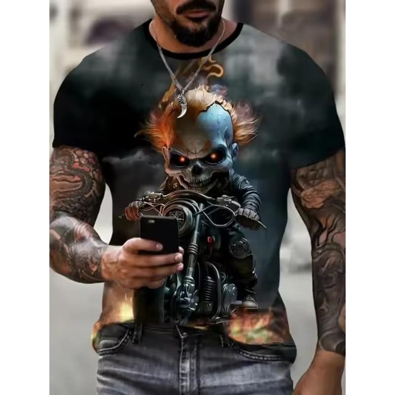Футболка с цифровым узором Cool Dog Motorcyclist 3D для мужчин, футболка с круглым вырезом в уличном стиле, повседневный топ с коротким рукавом, мужская одежда для повседневной летней носки