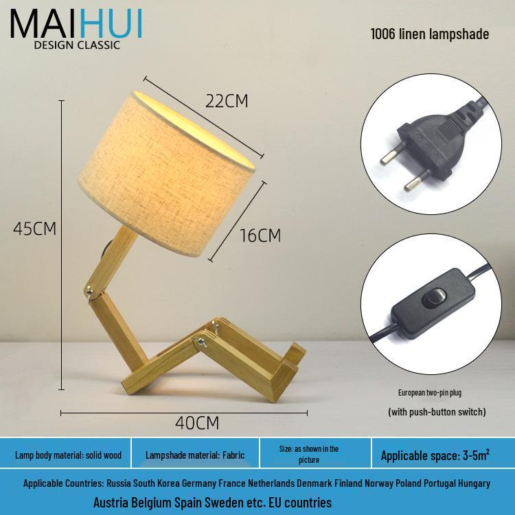 Скандинавский светодиодный прикроватный ночник из массива дерева - настольная лампа-робот