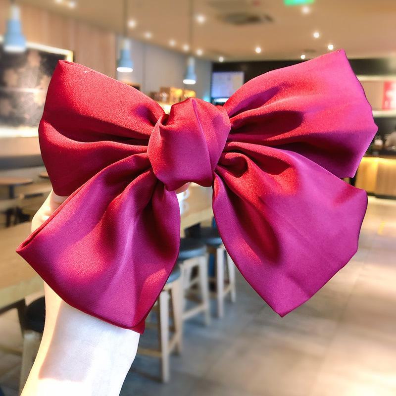Korean Red Satin Bow Hairpin for Girls - Duckbill Clip Hair Accessory