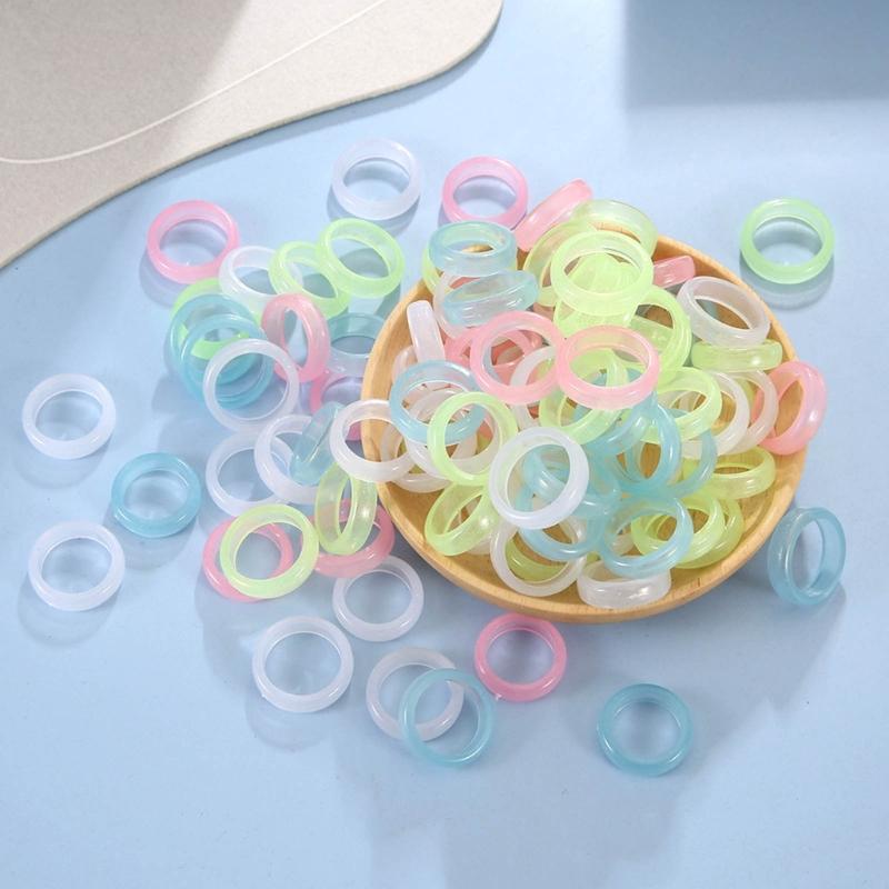 10 Pcs Fashion Resin Luminous Ring Rings Minimalist Aesthetic Finger Rings Simple Candy Color Stackable Ring Jewelry