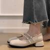 Fashion Temperament Beige Thick Heel Mary Jane Single Shoes Women's 2025 New Spring and Autumn Skirt French Square Head Small Leather Shoes