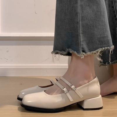 Модный темперамент бежевые туфли Мэри Джейн на толстом каблуке женские новые весенне-осенние юбки 2025 года французские квадратные туфли из кожи