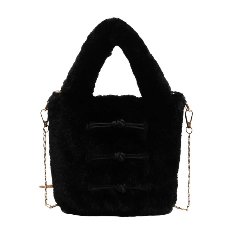 Ретро-меховая сумочка для женщин из искусственной кожи, маленькая сумочка, сумка через плечо, роскошная сумка-ведро, женская, милая, мягкая, модная