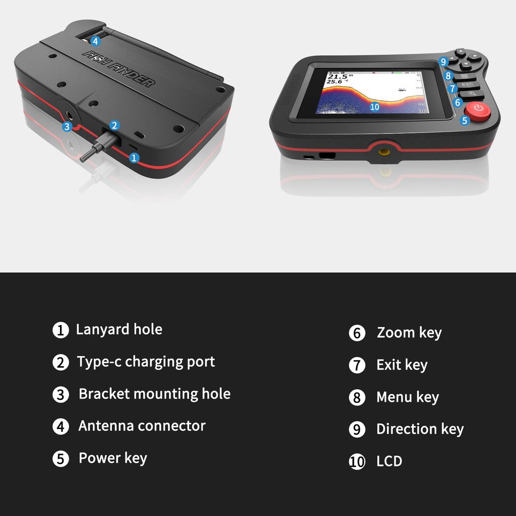 Портативный эхолот с датчиком сонара, эхолот с ЖК-экраном, эхолот с привлекательной лампой для поиска рыбы