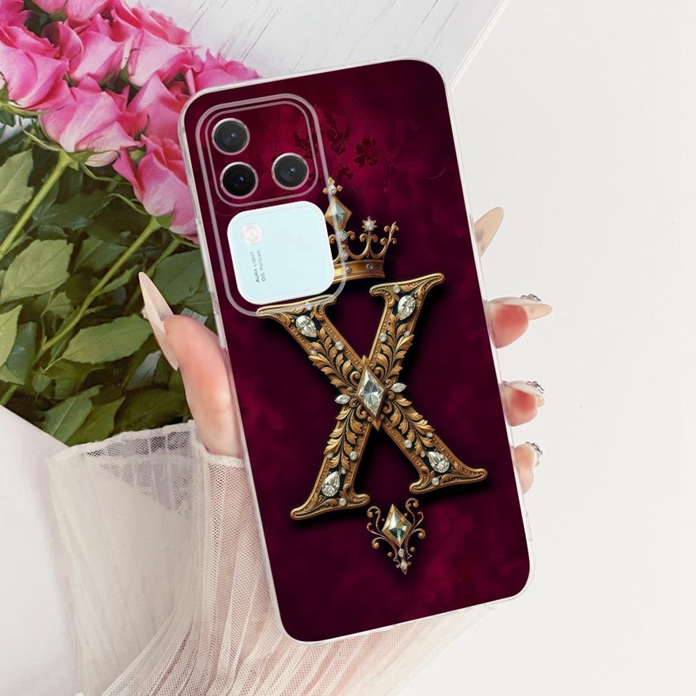 Чехол для Vivo S18Pro V2344A Чехол для Vivo S18 Pro Прозрачный Роскошная Корона Буквы от A до Z 2D Плоский Узор Мягкий Чехол