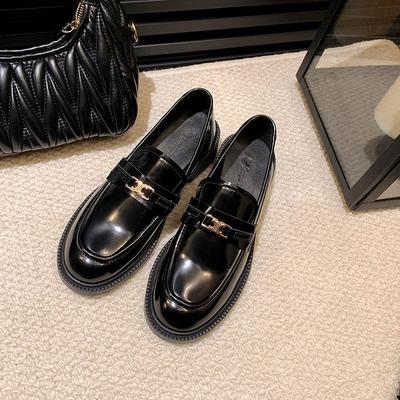 Кай спиральная дверь золотая пряжка одна педаль толстый каблук платформа лоферы универсальные женские студенческий стиль маленькие кожаные туфли одинарная обувь женщины