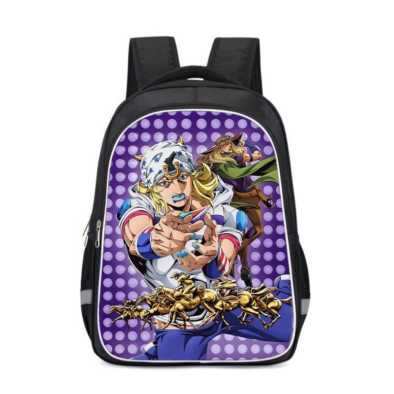 JoJos Bizarre Adventure Kids School Backpack Cartoon Anime Bag Boys Girls 3-4 Grade Lightweight Ergonomic Oxford Fabric