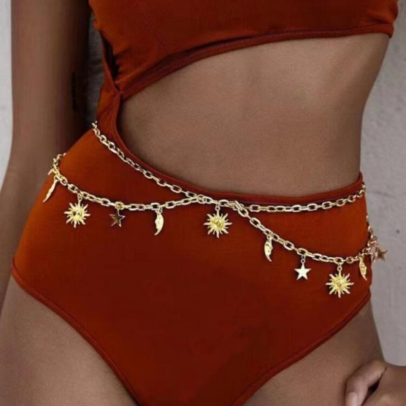 Ethnic Style Waist Chain Accessories Bohemia Versatile Belt Women's Dress High-end Waistband Retro Metal Star Sun Belly Chain