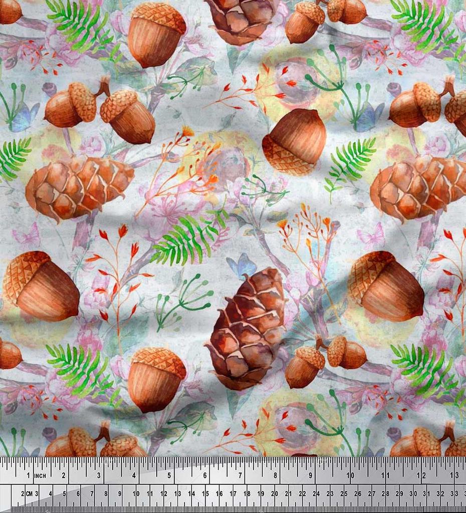 Soimoi Черная полиэфирная креповая ткань Абрикос | Сосновая шишка и дубовый орех Фрукты Декор Ткань с принтом BTY 42 дюйма