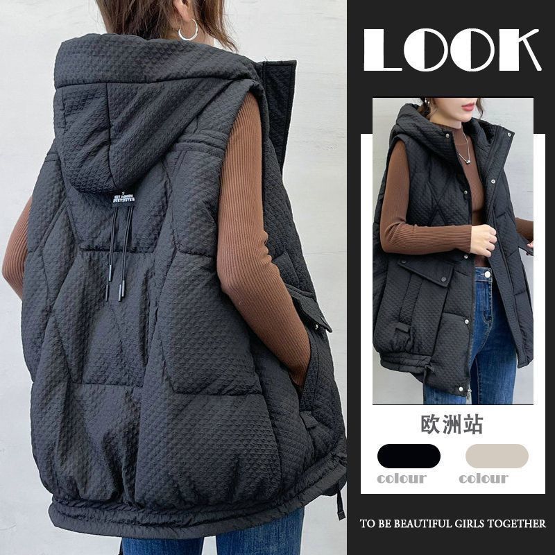 Зимняя новая европейская универсальная утепленная свободная куртка с капюшоном, женская, средняя и длинная, жилет из хлопка