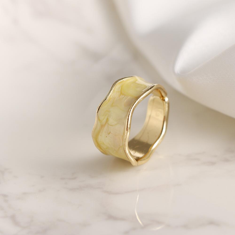 Винтажное кольцо с золотой оправой и капельной глазурью, девчачье темпераментное кольцо с золотым мраморным узором, регулируемое открывающееся кольцо