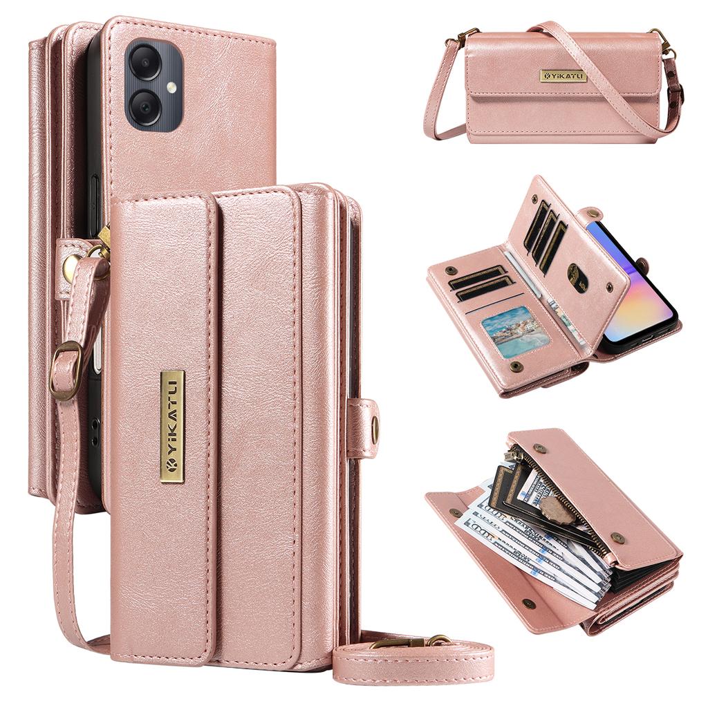 For Samsung Galaxy A06 4G/Galaxy A06 5G/Galaxy A07 4G Case YIKATU YK-008 Zipper Wallet Leather Phone Cover with Shoulder Strap