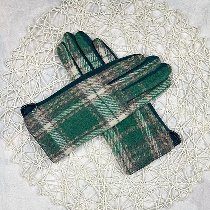 Шерстяные клетчатые перчатки Популярные термоперчатки Xiaoxiangfeng Женские перчатки для сенсорных экранов Универсальные